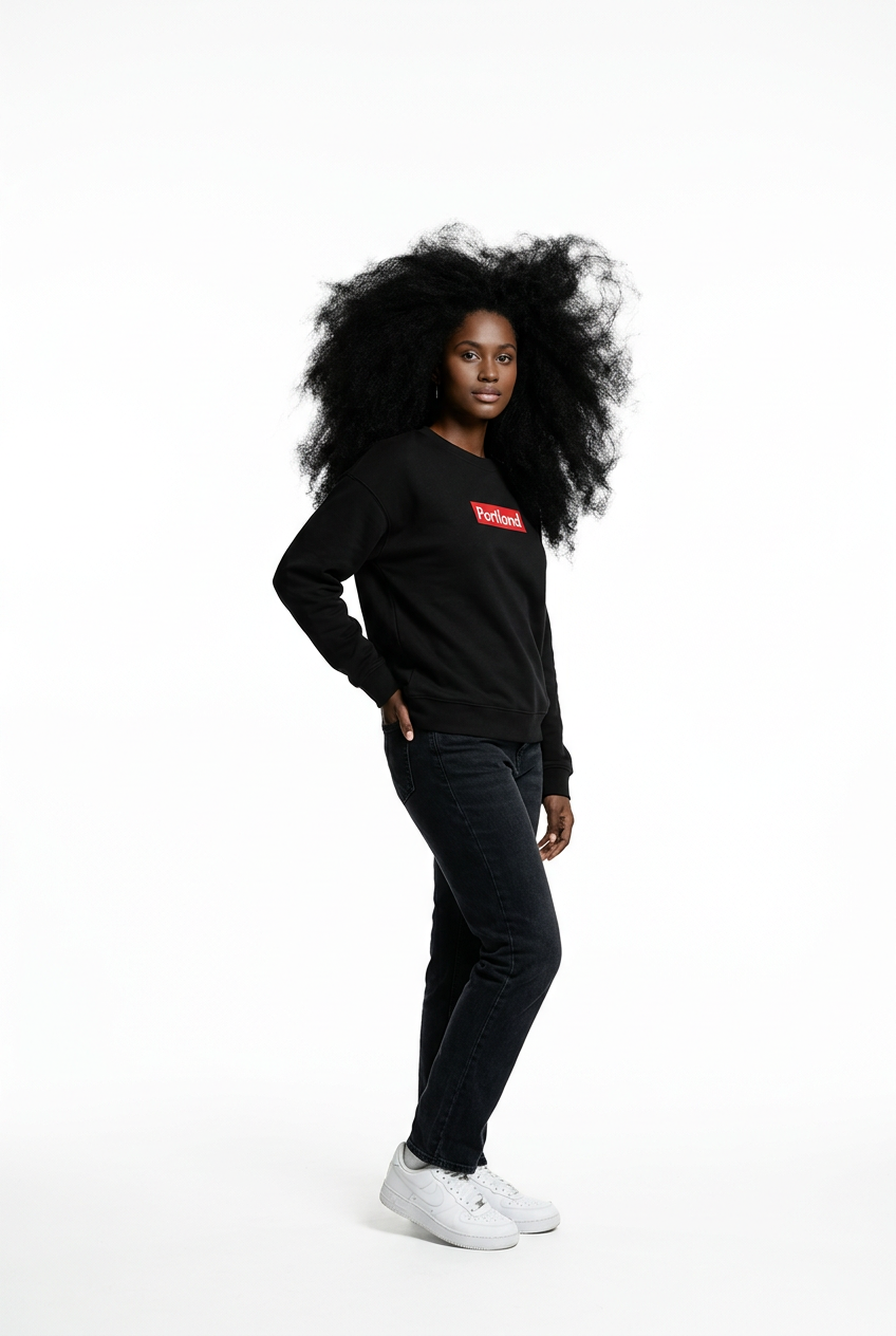 Portland Block Logo~Black Pullover~PREM HVYWHT 15.5oz