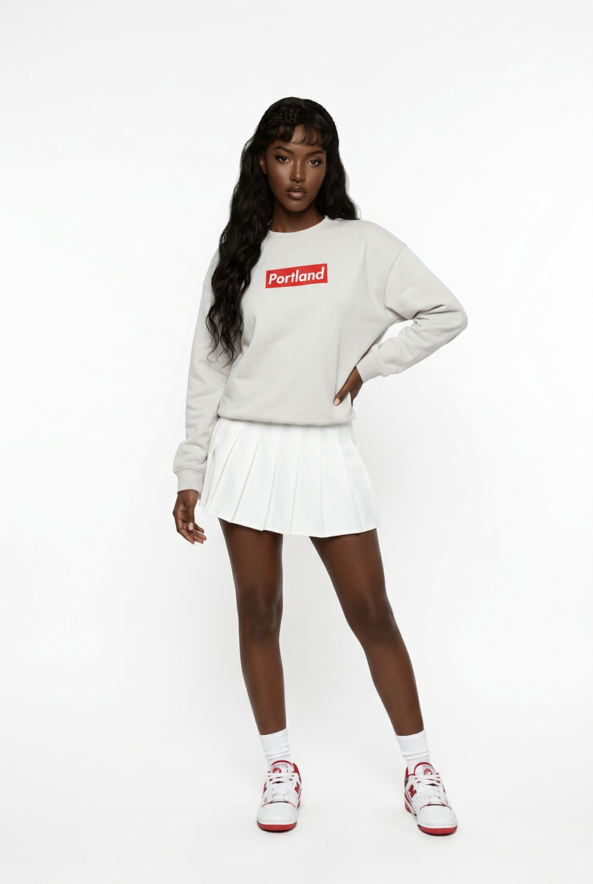 Portland Block Logo~Cool Grey Pullover~PREM HVYWHT 15.5oz