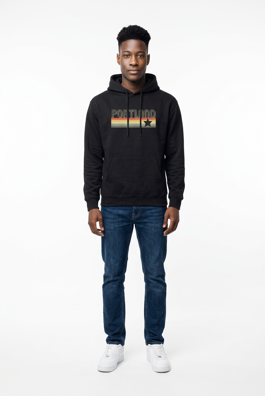 Portland Retro Logo Hoodie~Black