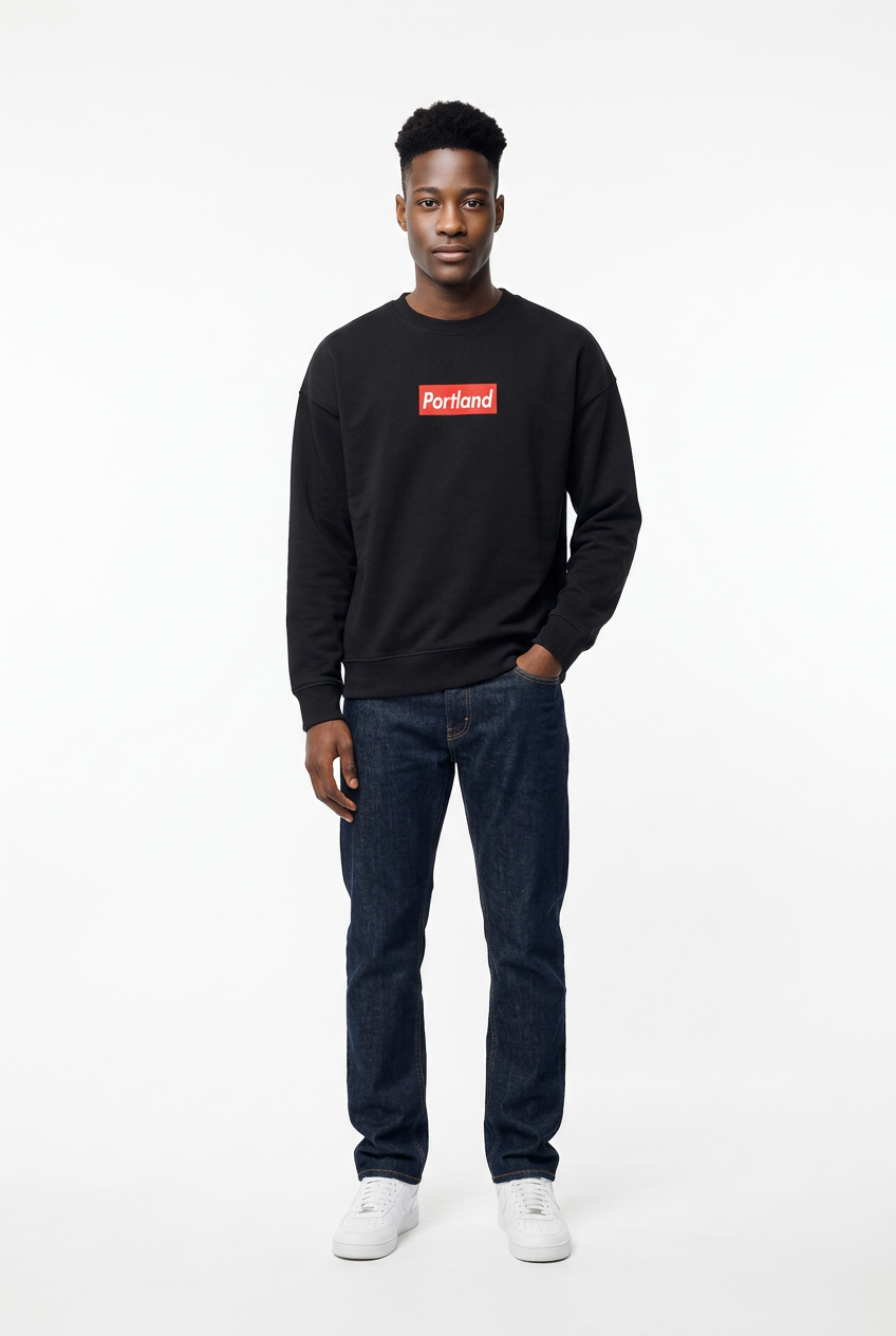 Portland Block Logo~Black Pullover~PREM HVYWHT 15.5oz