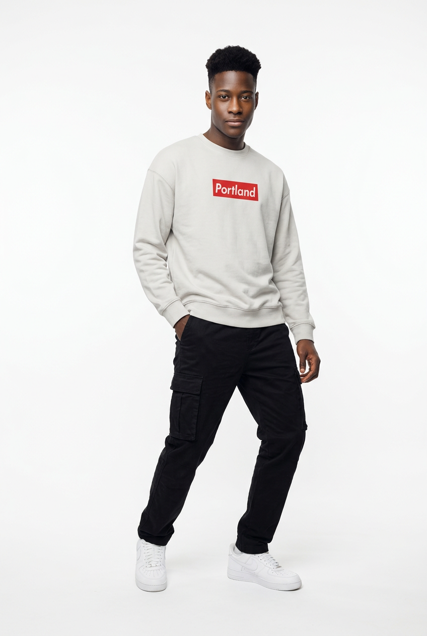 Portland Block Logo~Cool Grey Pullover~PREM HVYWHT 15.5oz